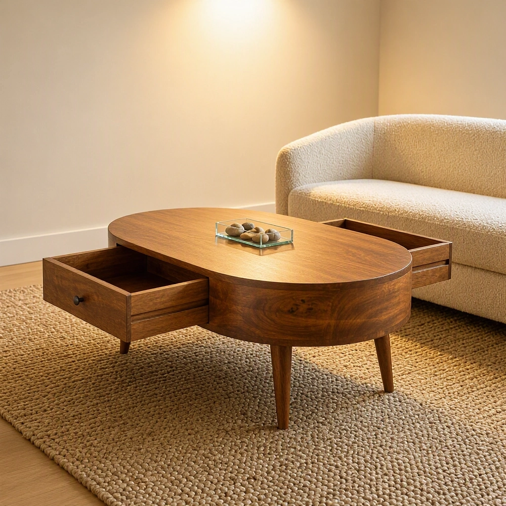 Florence Coffee Table - Solid Mango Wood with Drawers, Chestnut finish
