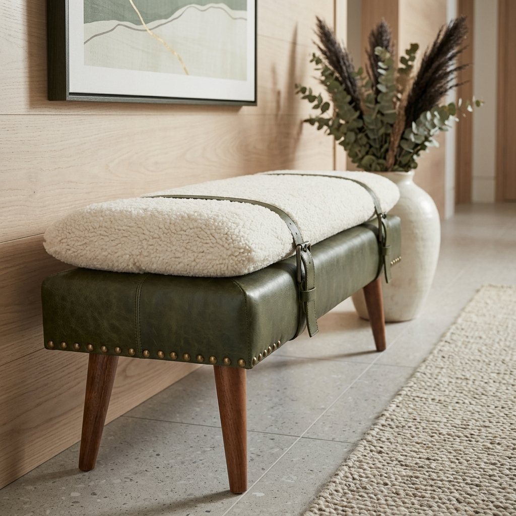 Ivy Weave Bench in Olive Green