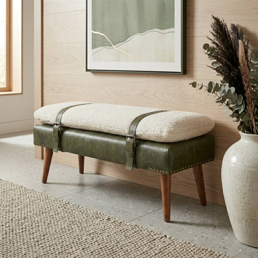 Ivy Weave Bench in Olive Green